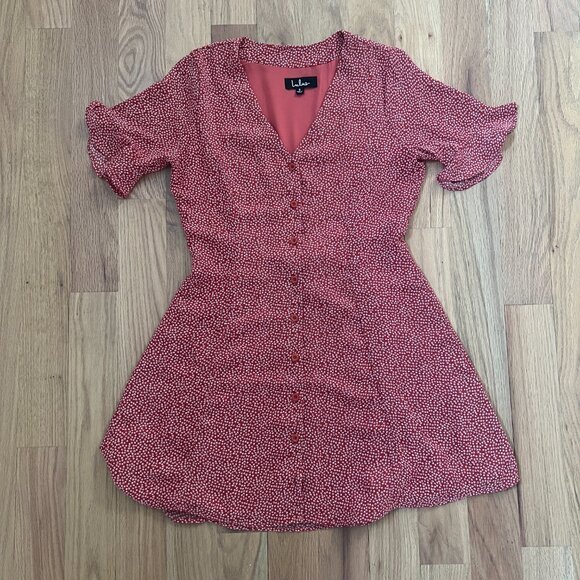Lulus - Castana Rust Red Print Button-Up Dress - Size S - Picture 5 of 8